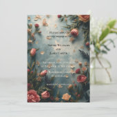 Boho Tuin Roos Bloemen Bruiloft Uitnodiging | Teal (Staand voorkant)