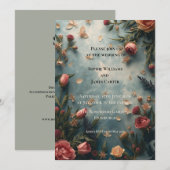 Boho Tuin Roos Bloemen Bruiloft Uitnodiging | Teal (Voorkant / Achterkant)