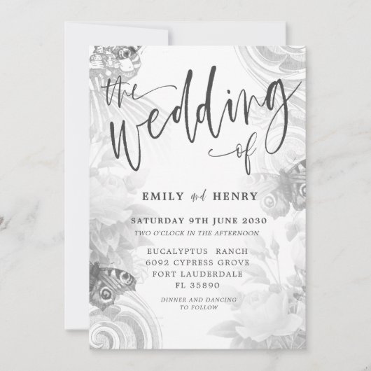 Boho  Tuin & Vlinder Bruiloft Kaart (Voorkant)