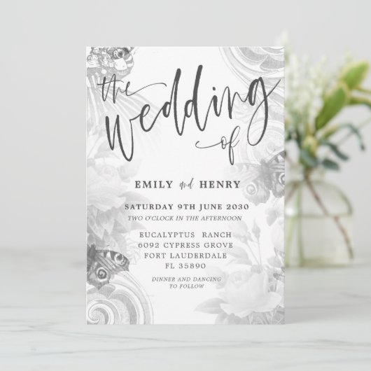 Boho  Tuin & Vlinder Bruiloft Kaart (Staand voorkant)