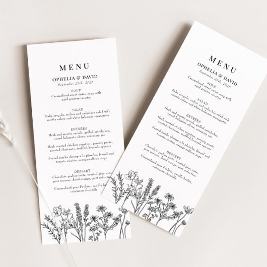 Boho Tuin Wilde Bloem Bruiloft Ontvangst Menu