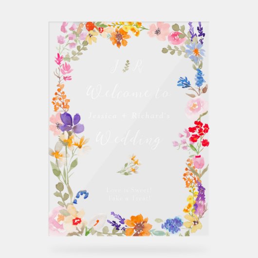 Boho tuin zomer bloemenbruiloft initialen acryl bord (Voorkant)