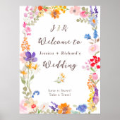 Boho tuin zomerbloemen initialen bruiloft welkom poster (Voorkant)