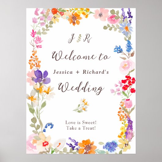 Boho tuin zomerbloemen initialen bruiloft welkom poster (Voorkant)