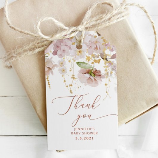 Boho tuinbloem baby shower dank u label cadeaulabel