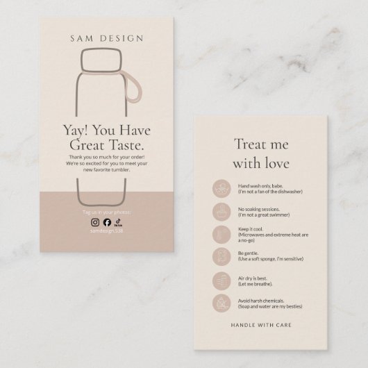 Boho Tumbler Instruction Package Insert Visitekaartje (Voorkant / Achterkant)