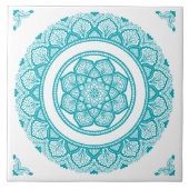 Boho Turquoise blauwgroen blauw Mandala bloem Tegeltje (Voorkant)