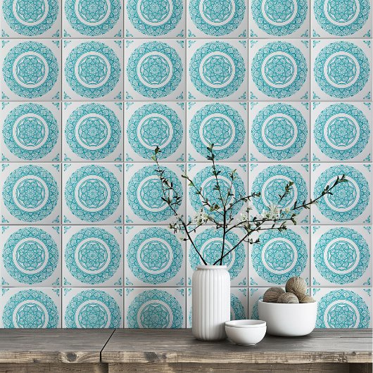 Boho Turquoise blauwgroen blauw Mandala bloem Tegeltje