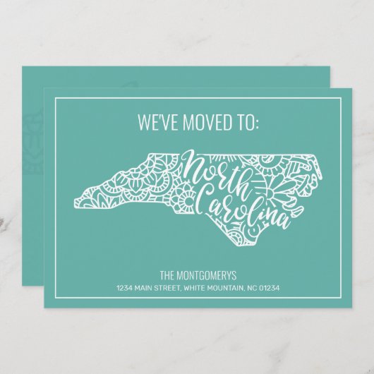 Boho Turquoise Bloem North Carolina Staat Verhuize Aankondiging (Voorkant / Achterkant)