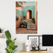 Boho Turquoise Desert Courtyard, Rustic Staircase Poster (Thuiskantoor)