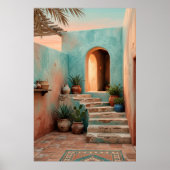 Boho Turquoise Desert Courtyard, Rustic Staircase  Poster (Voorkant)