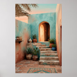 Boho Turquoise Desert Courtyard, Rustic Staircase  Poster