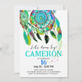 Boho Turquoise Dream Catcher Verjaardag Waterverf Kaart (Voorkant)