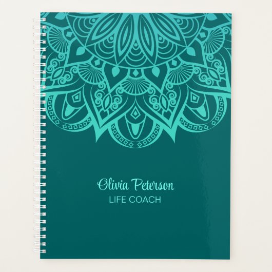 Boho Turquoise en Blauwgroen Mandala Life Coach Pl Planner (Voorkant)