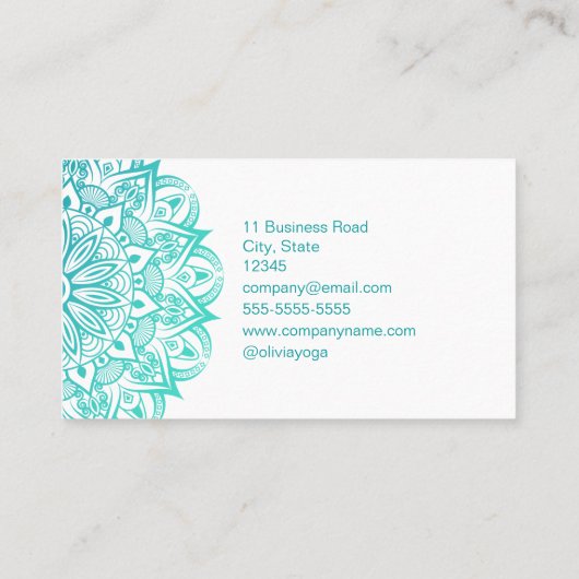 Boho Turquoise en Blauwgroen yogaleraar Mandala Visitekaartje (Achterkant)