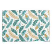 Boho Turquoise en Gouden Veren Kussensloop (Voorkant-Rechts)