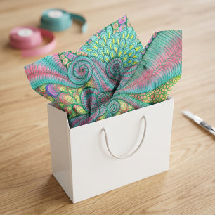 Boho turquoise en roze abstracte kolkende Doodle-k Tissuepapier