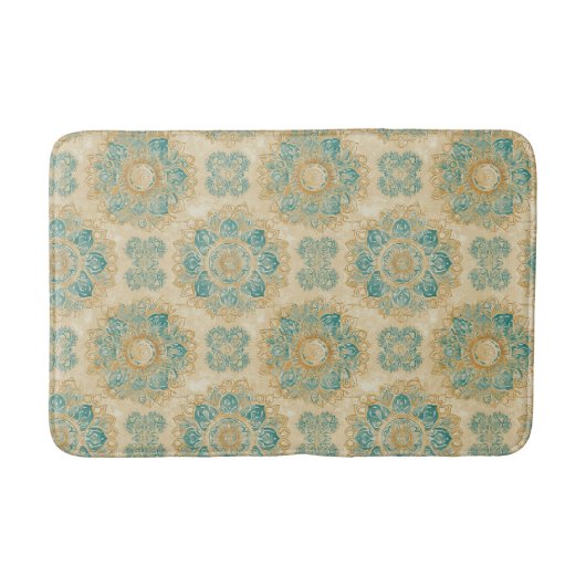 Boho Turquoise en Zand Beige Mandala Badmat (Voorkant)