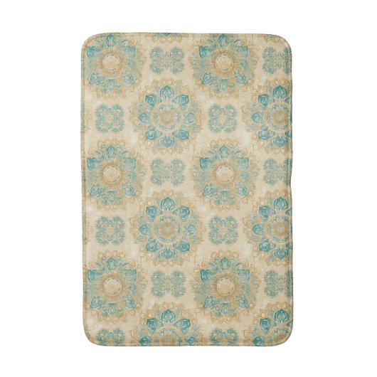 Boho Turquoise en Zand Beige Mandala Badmat (Voorkant Verticaal)