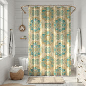 Boho Turquoise en Zand Beige Mandala Douchegordijn