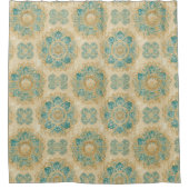 Boho Turquoise en Zand Beige Mandala Douchegordijn (Voorkant)