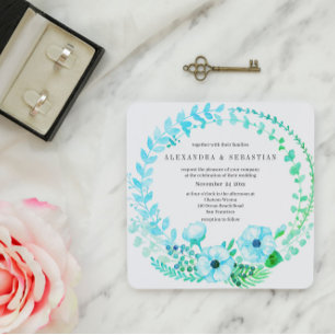 Boho Turquoise Floral Rustic Wedding Invitation
