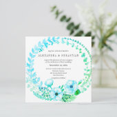 Boho Turquoise Floral Rustic Wedding Invitation (Staand voorkant)