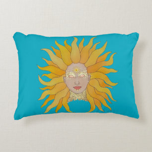 Boho turquoise geel goud zon geïnspireerd kussen