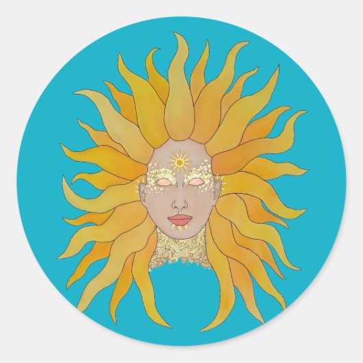 Boho turquoise geel goud zon geïnspireerd ronde sticker (Voorkant)