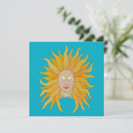 Boho turquoise geel goud zon geïnspireerde kaart (Staand voorkant)