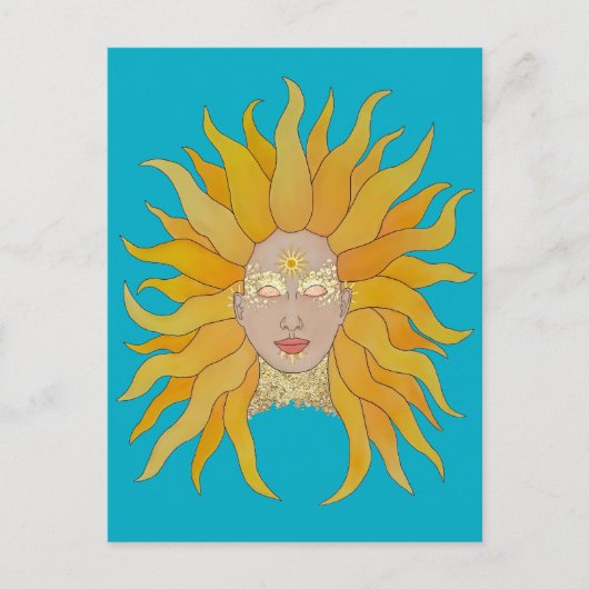 Boho turquoise geel goud zon geïnspireerde kaart (Voorkant)