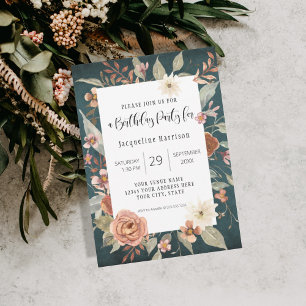 BOHO Turquoise Herfst Autumn Floral Birthday Party Kaart