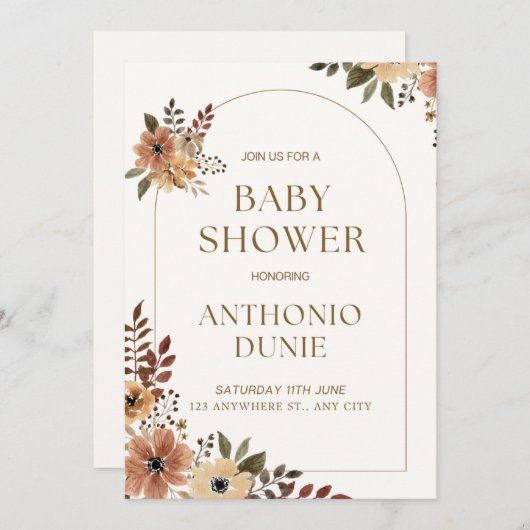 boho turquoise Herfst herfst bloemenmeisje Baby sh Kaart (Voorkant / Achterkant)