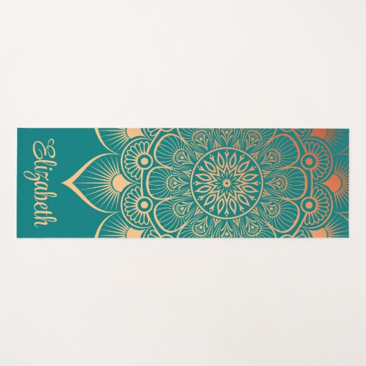 Boho Turquoise Mandala Aangepaste Naam Yoga Mat (Voorkant (horizontaal))
