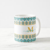 Boho Turquoise Mosterd Etnisch Abstract Monogram Koffiemok (Voorkant rechts)