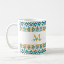 Boho Turquoise Mosterd Etnisch Abstract Monogram