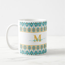 Boho Turquoise Mosterd Etnisch Abstract Monogram Koffiemok