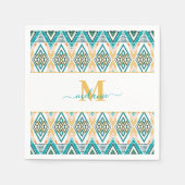 Boho Turquoise Mosterd Tribal Diamond Monogram Servet (Voorkant)