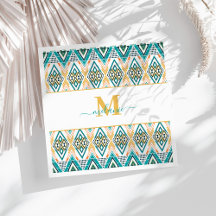 Boho Turquoise Mosterd Tribal Diamond Monogram