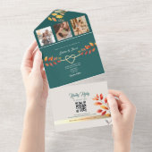 Boho Turquoise Oranje Herfst Bruiloft All In One Uitnodiging (Afscheurbaar)