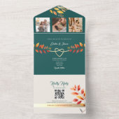 Boho Turquoise Oranje Herfst Bruiloft All In One Uitnodiging (Binnen)