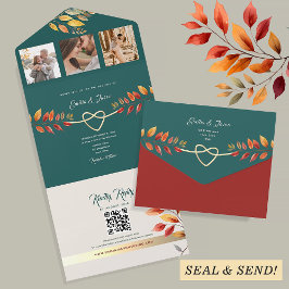 Boho Turquoise Oranje Herfst Bruiloft All In One Uitnodiging