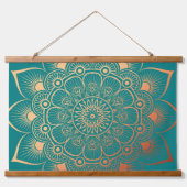 Boho Turquoise Perzik Mandala Hout Topped Hangend Wandkleed (Voorkant)