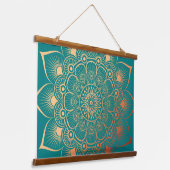Boho Turquoise Perzik Mandala Hout Topped Hangend Wandkleed (Gebogen)