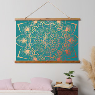 Boho Turquoise Perzik Mandala Hout Topped Hangend Wandkleed