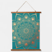 Boho Turquoise Perzik Mandala Hout Topped Hangend Wandkleed (Voorkant)