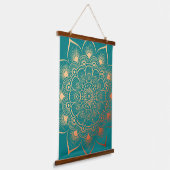Boho Turquoise Perzik Mandala Hout Topped Hangend Wandkleed (Gebogen)