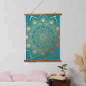 Boho Turquoise Perzik Mandala Hout Topped Hangend Wandkleed (Slaapkamer)