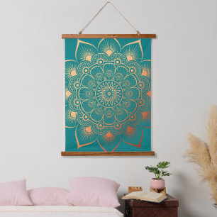 Boho Turquoise Perzik Mandala Hout Topped Hangend Wandkleed