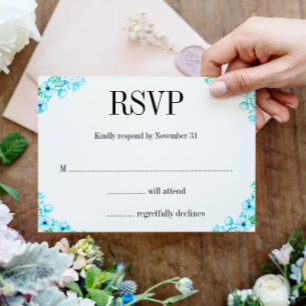 Boho Turquoise Poppies and Ferns Wedding RSVP Kaartje